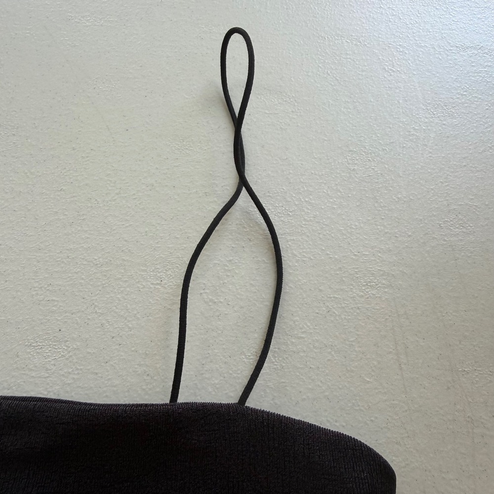 Edikted Sz S Black Spaghetti Strap Textured Knit Bandeau Micro Crop Top Festival - Picture 7 of 10
